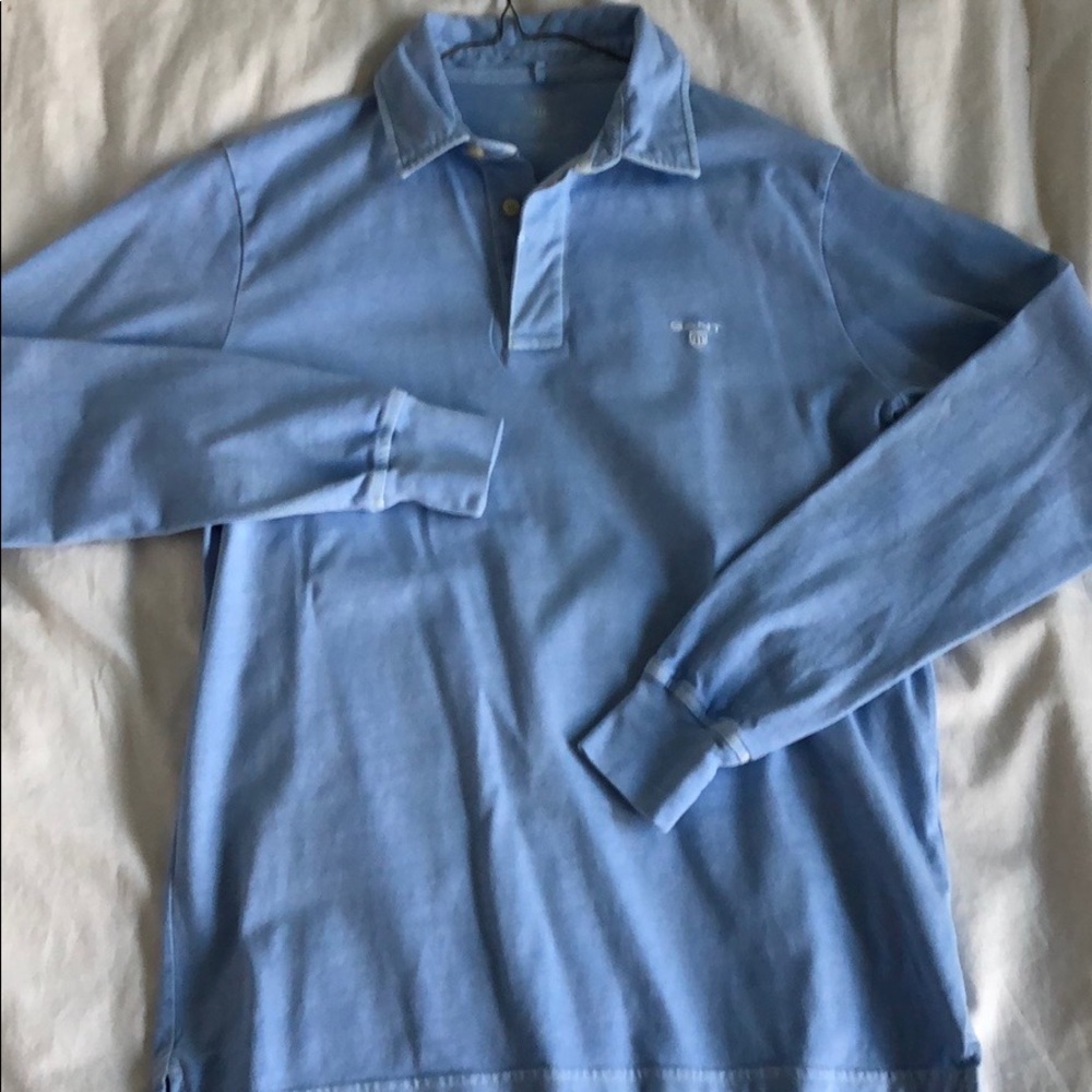 Powder Blue Gant Cotton Long Sleeve Polo Shirt